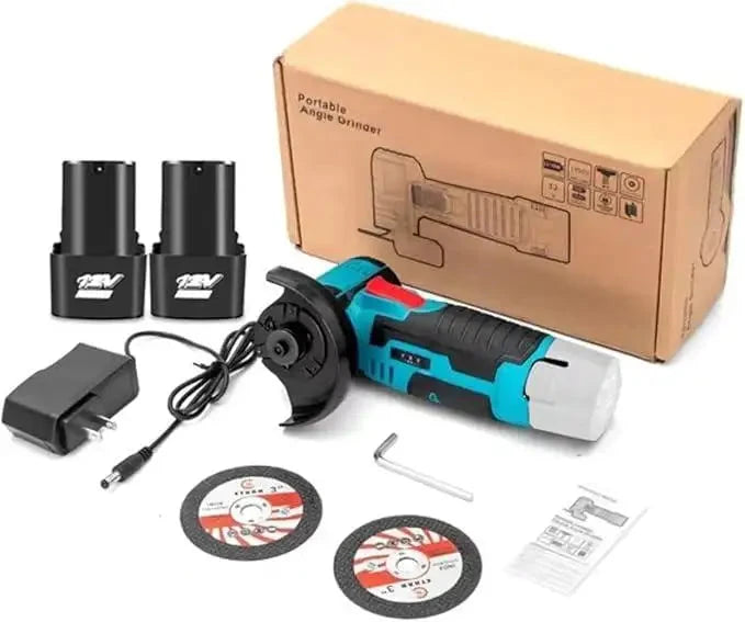 Mini Smerigliatrice Angolare a Batteria 76mm, con Caricatore e 2 Batterie da 2000mAh – 19500 RPM e Set di 7 Dischi per Taglio, Levigatura e Lucidatura